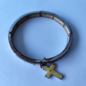 Brown and Silver Segmented Bracelet with Cross Charm